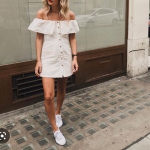 Topshop Petite Cream White Off Shoulder Linen Mini Dress